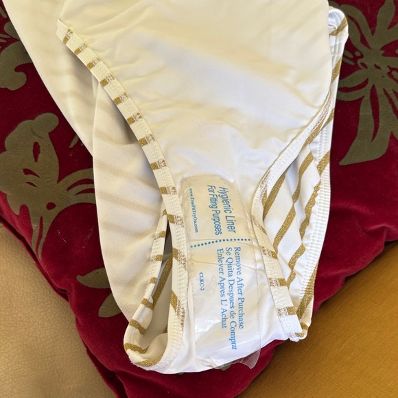 Ralph Lauren Striped One-Piece Swimsuit in White & Gold - Picture 3 of 5